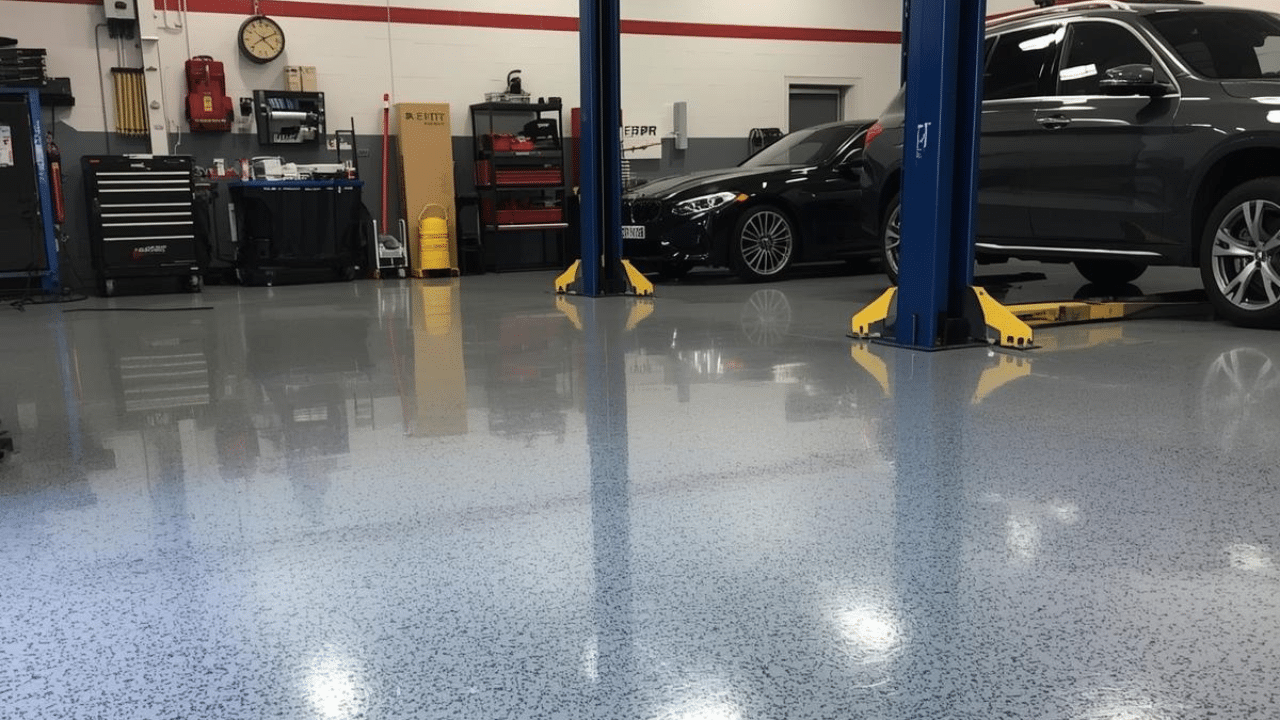 Workshop and automotive premises flooring illustration