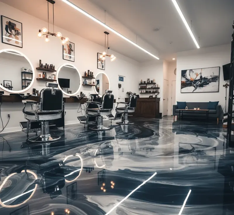 Illustration of a marble-effect metallic resin floor